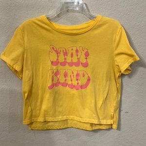 white “stay kind” cropped Tee